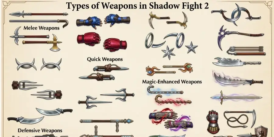 Types of Weapons in Shadow Fight 2 Mod Apk