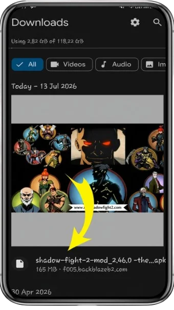 Shadow Fight 2 MOD APK V2.46.0 (2026) Unlimited Money & Max Level Gems 22 Find the Downloaded SF2 Mod Apk