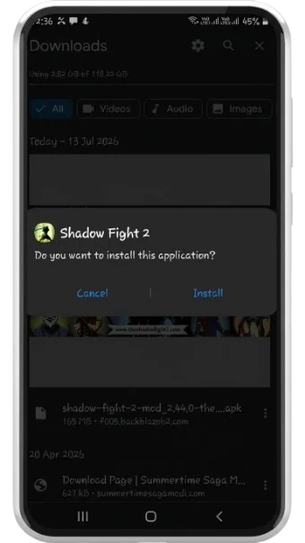 Shadow Fight 2 MOD APK V2.46.0 (2026) Unlimited Money & Max Level Gems 24 Install the SF2 mod APK file