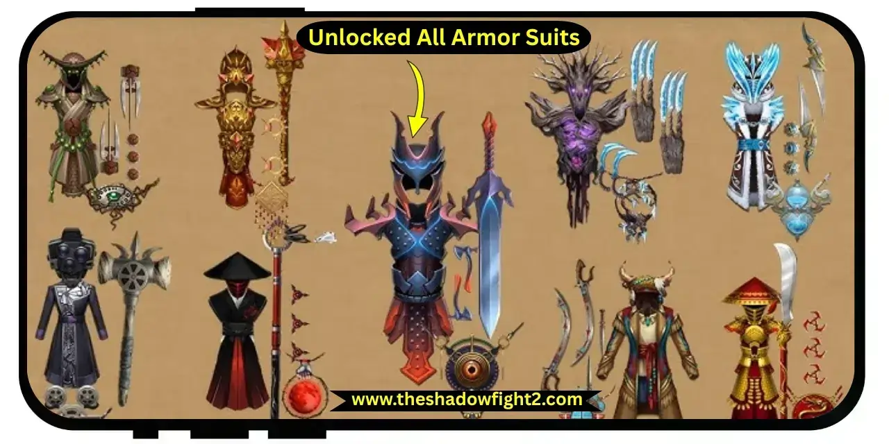 Shadow Fight 2 MOD APK V2.46.0 (2026) Unlimited Money & Max Level Gems 22 Shadow Fight 2 MOD APK Unlocked All Armor Suits